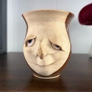 Vintage The Village Pottery Nova Scotia Handmade Face Pottery Mug Funny Art Cute
